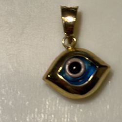 14 K SOLID GOLD BLUE EVIL EYE PENDANT.  REAL 14K GOLD (NOT PLATED OR FILLED). FOR GOOD LUCK AND PROTECTION  MADE IN ITALY-BEST QUALITY-