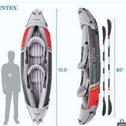 Intex Dakota K2 2 Person Vinyl Inflatable Kayak and Accessory Kit w/ Oars & Pump