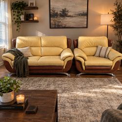 Vintage Premium Leather Sofa & Chair Set