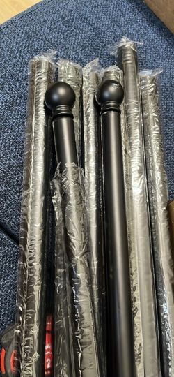 Black Curtain Rods for Windows 48 to 84 Inch(4-7.33ft) - 1'' Diameter Heavy Duty Curtain Rods with Imitation Wood Grain Pattern Finials,Adjustable Dec