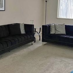BLACK VELVET SOFA & LOVESEAT - SET