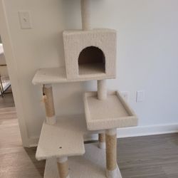 Modern Beige Cat Tree Tower – Multi-Level with Hideaway & Scratching Posts