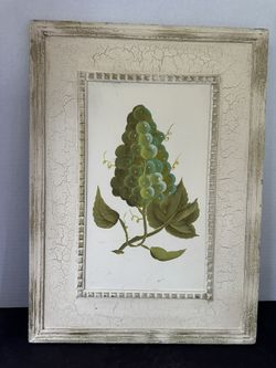 Vintage Hand Painted Grapes Wood Panel Wall Art 17 x 12.5 Rustic Decor