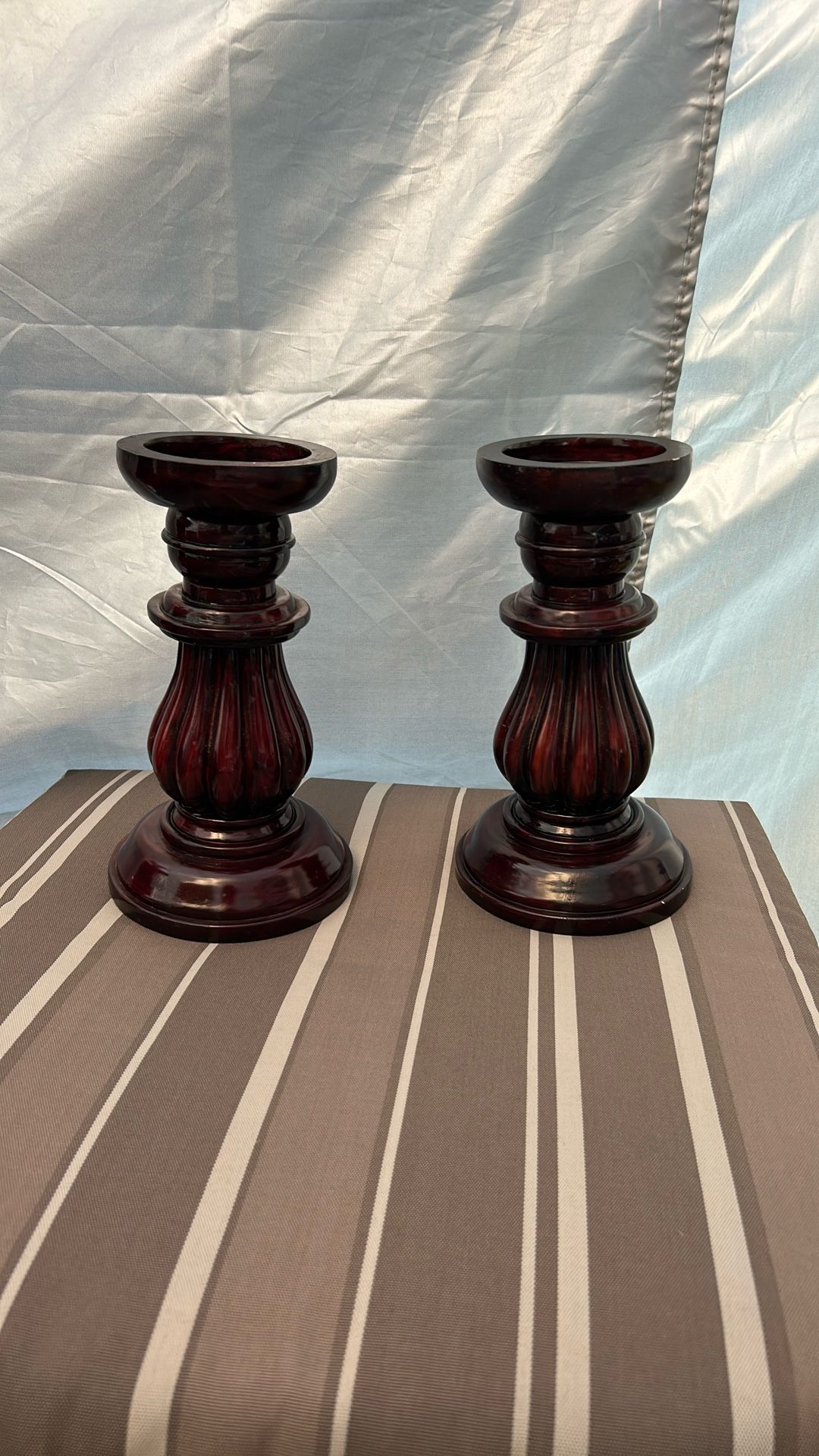 2 Wooden Candle Holders 10” Tall