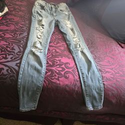 Aéropostale Super High Rise Jegging Light Wash Distressed Stretch Size 6