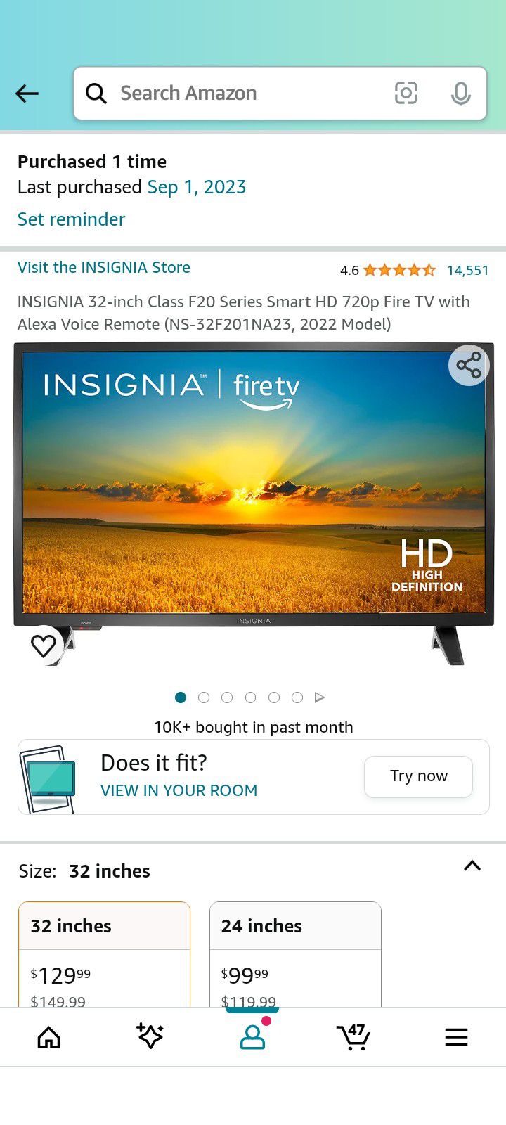 Insignia Smart Fire Tv + remote 