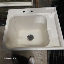 White Utility Laundry Sink with Drain