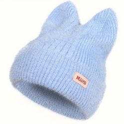 😻 Cute Baby Blue Cat Beanie w Ears Warm Soft Knit Beanie