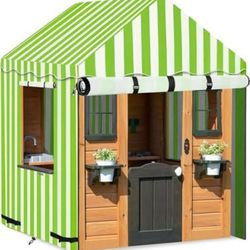 Kids Playhouse Cover 57"Lx57"Wx63"H Fits Many Brands, Green/White, NEW