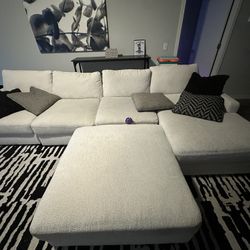 Ashley Comfy Cream Modular Sectional Sofa W/ Ottoman