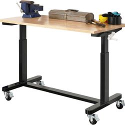 N157-Workbench | 48” Adjustable Hardwood Work Tops | Premium, Standard, or Crank Handle | Rolling Work Station for Garage, Workshop, or Home | Heavy D