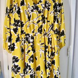 NEW Lane Bryant Dress 26/28 Yellow with Black Floral Design