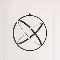 17.7 in Black LED Ring Globe Pendant - New