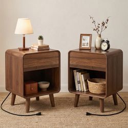 Set of 2 with Drawer,Modern Wood Nightstand,15.7"D X 17.7"W X 24"H