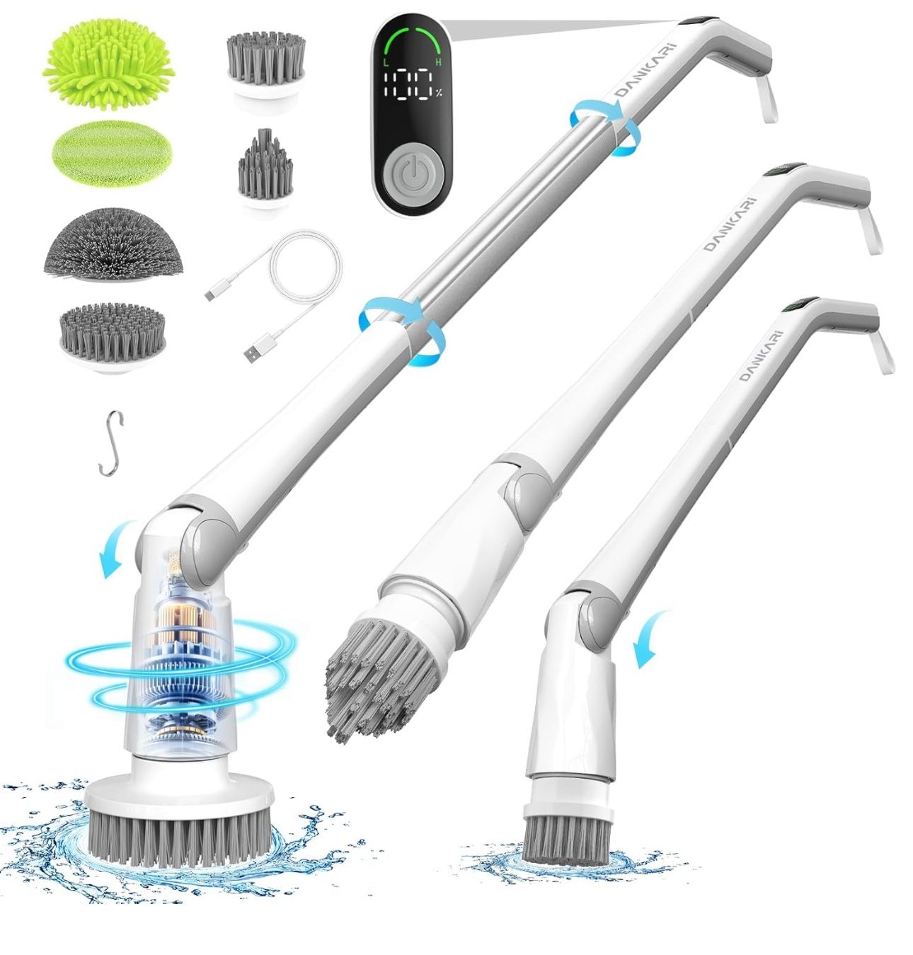 Electric Spin Scrubber Cordless Scrubber: Tub and Tile Scrubber with 6 Replaceable Brush Heads, Shower Cleaning Brush with LED Display & 2 Speeds Adju