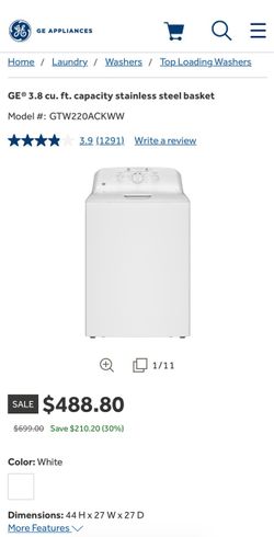GE washer 3.8 cu ft