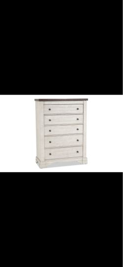 White grey 5 drawer chest