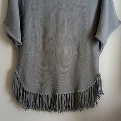 NY Collection New Gray Short Sleeve Crew Neck Fringed Sweater