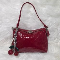 Y2K Coach Red Patent Leather Embossed Signature C Mini Turnlock Bag/Wristlet