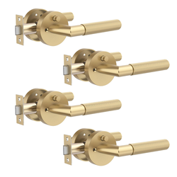 Zylaria 4 Pack Gold Door Lever Handle – Keyless Privacy for Bedroom/Bathroom, Anti-Slip Knurled Grip, Fits Left/Right Hand Doors