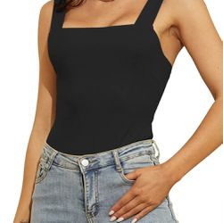 BRAND NEW IN PACKAGE DACESLON Women's Square Neck Sexy Backless BodySuit Sleeveless Casual Tank Tops Black Size Small