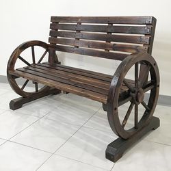Brand New $110 Large 50” Wooden Wagon Bench Rustic Wheel for Patio Garden Outdoor 50x23x34” 