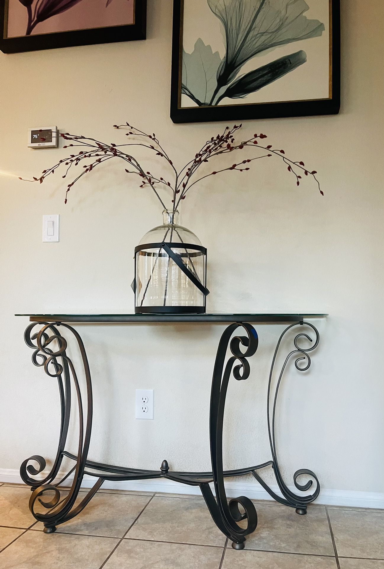 Beautiful Iron/ Tempered Glass 48” Long Console Table. Great Condition $80