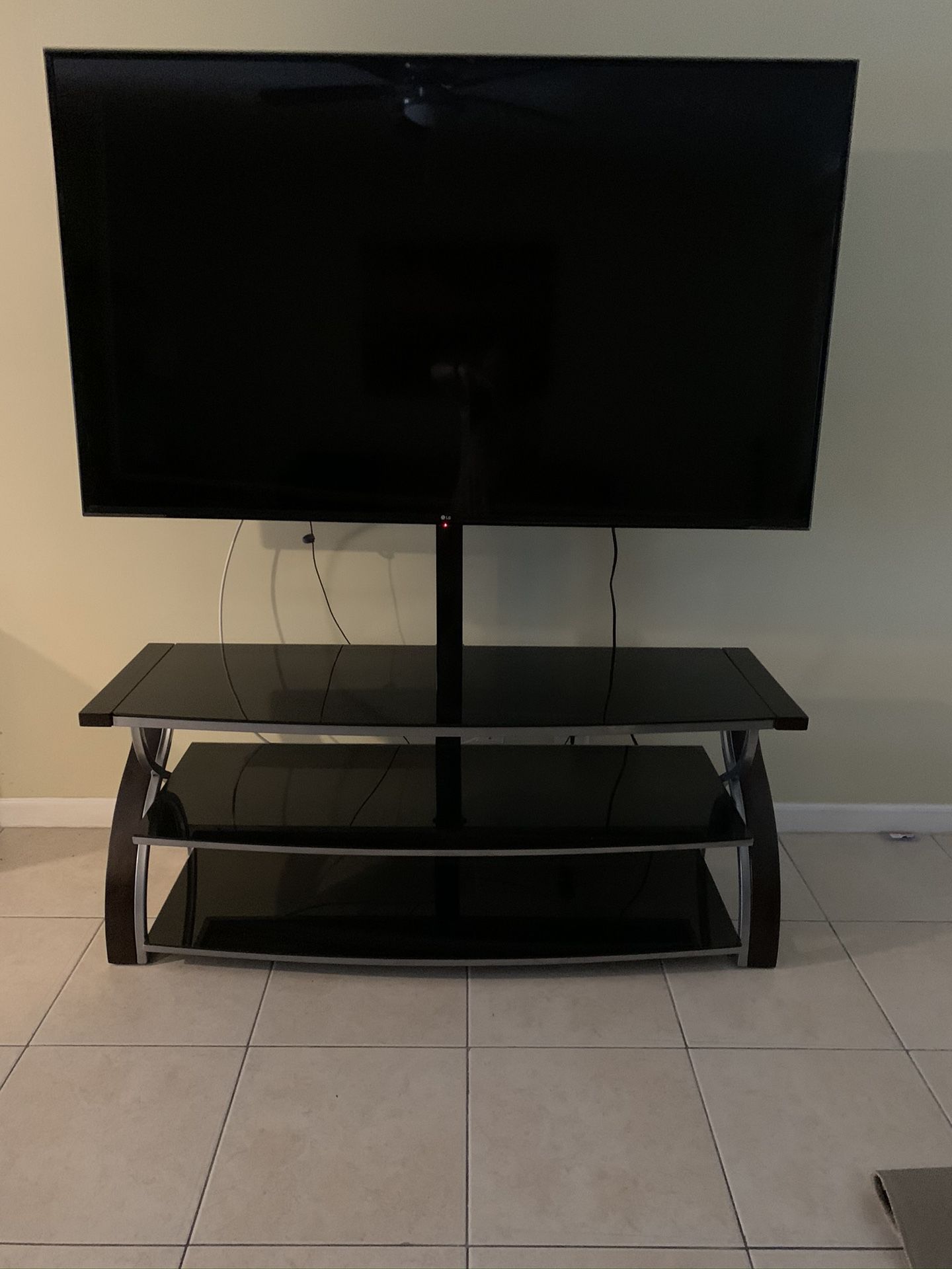 Whalen Black TV Stand for 65" Flat Panel TVs with Tempered Glass Shelves