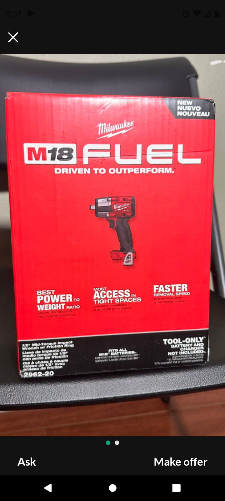 MILWAUKEE IMPACT WRENCH NEW FUEL 1/2 INCH NEW IN BOX