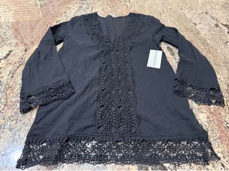 NEW NWT TINIBIKINI SWIMWEAR BLACK 100% COTTON WITH LACE DETAIL COVER-UP WOMEN’S SIZE SMALL/MEDIUM