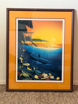 Wyland Signed & Numbered Dolphin Sunset Print, 1994 (159/400), Framed