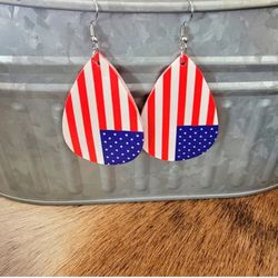 Faux Leather American Flag Earrings 