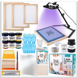 Ecoofor 53Pcs Screen Printing Kit All-in-One Set with 50W UV Exposure Lamp, 3 Size Wooden Screen Printing Frames, 6 Color Screen Printing Inks, 15 A4 