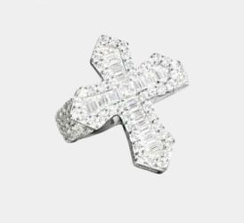 Silver X-Shape Crystal Cocktail Ring