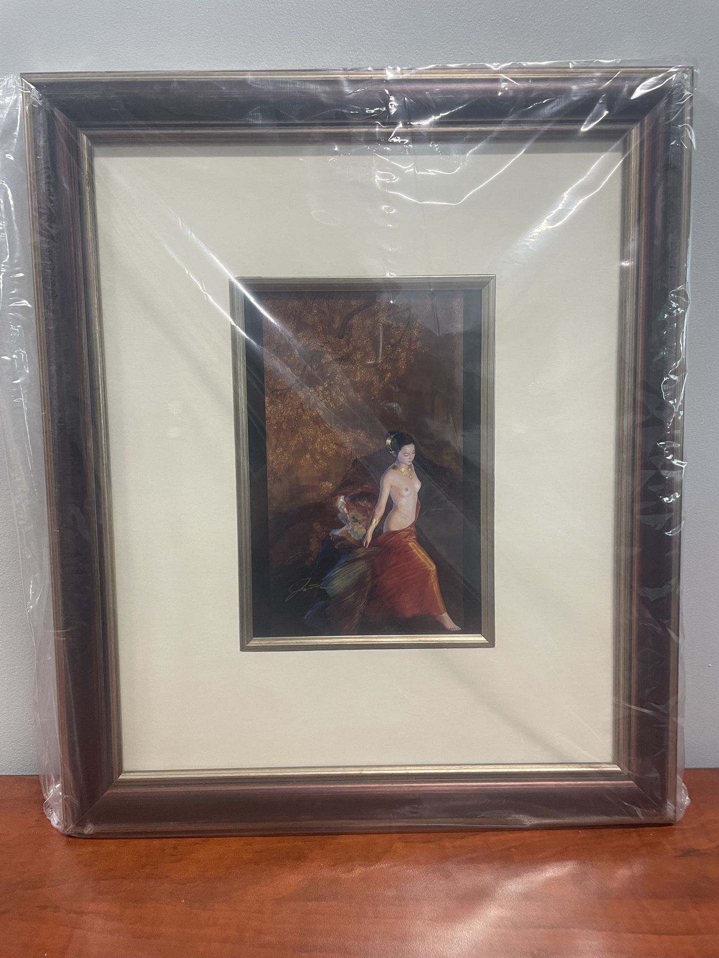 Beautiful Wood Framed Topless Chinese Woman Art Print