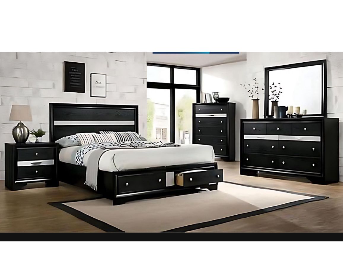 4- Pc Bedroom set Dresser,Mirror Nightstand (1) Queen size bed frame Not including Mattress and Box Sp