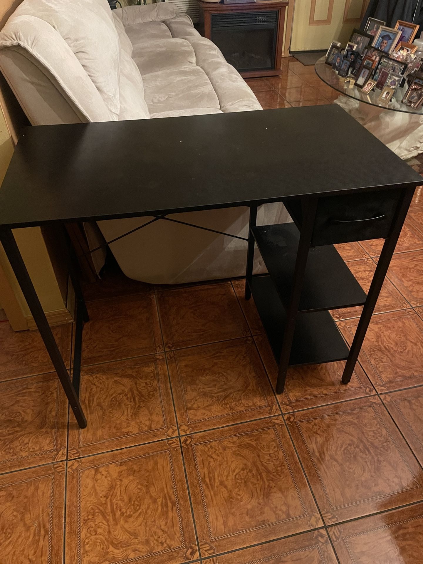 BANTI Small Computer Desk, 35 Inch Home Office Desk with 2Storage Shelves on Left or Right Side, Study Writing Desk with Storage Bag, Black