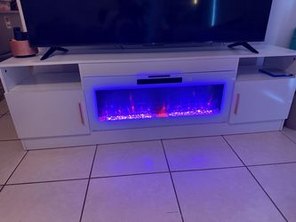 White TV Stand with Electric Fireplace