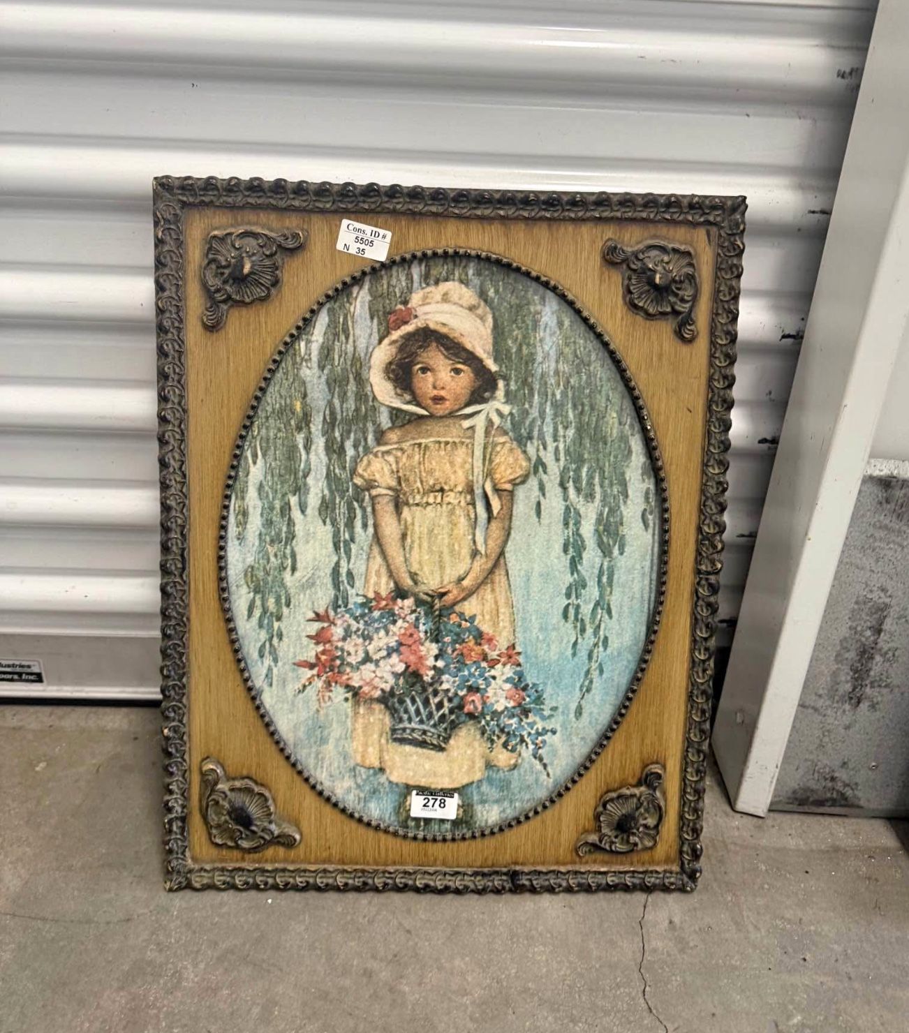 Vintage framed print of a Jessie Willcox Smith illustration, "The Flower Basket."
