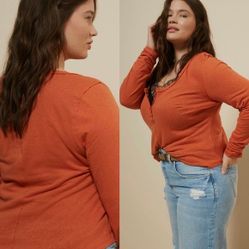 NWT DEFECTIVE $68 Anthropologie x Pilcro Coral Sustainable Pullover Henley M