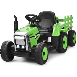 Ride on Tractor with Detachable Trailer, Shift Ground Loader, Wireless Design & USB, 7 LED Headlights, Remote Control.