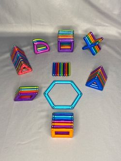 60+ Piece Magnetic Building Tiles Lot Colorful STEM Kids Construction Toy Blocks