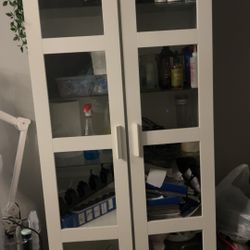 White Tall Cabinet With Glass Shelves 