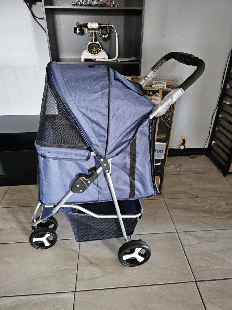 MoNiBloom Foldable 3 Wheel Pet Stroller with Cover, Pet Stroller for Small/Medium Dogs and Cats , Breathable Visible Mesh