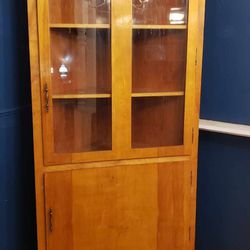 Vintage Large Wood Corner Cabinet Hutch / Display Cabinet
