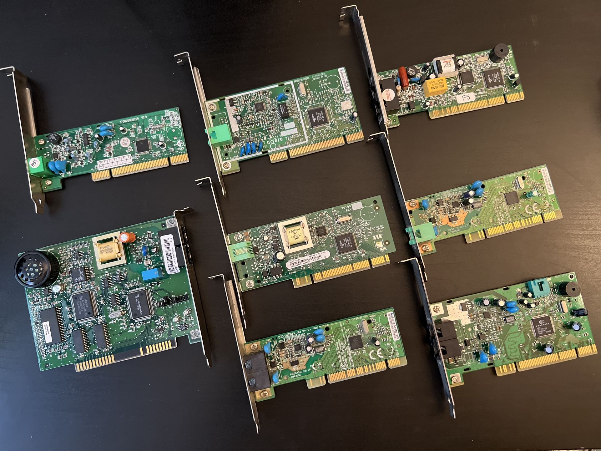 Lot of 8x 56K dial-up modem expansion cards (PCI, ISA)