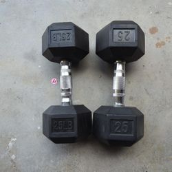 Set Of 25 Lb Hex Rubber Dumbbells (2)
