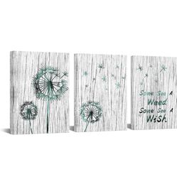 3 Pieces Rustic Bathroom Wall Decor Some See a Weed Some See a Wish Abstract Dandelion Inspirational Quote Artwork for Bedroom Home Decor