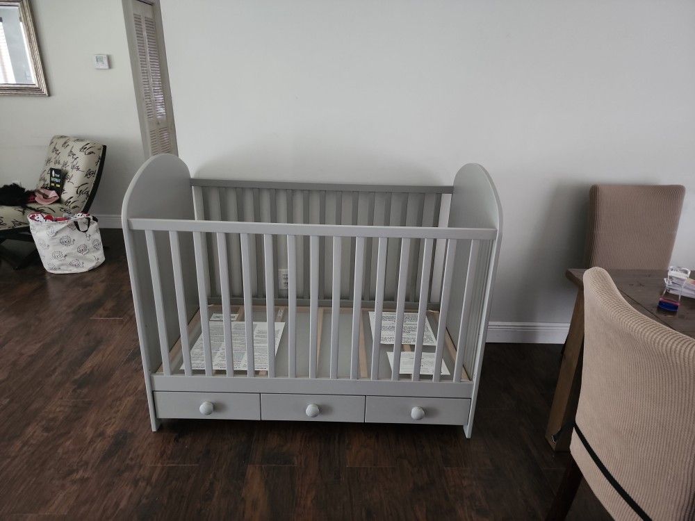 STURDY GREY IKEA CRIB WITH DRAWERS