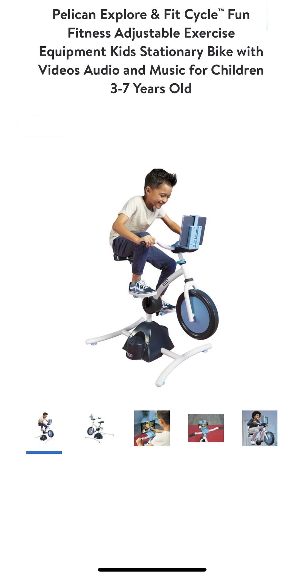 Pelican Explore & Fit Cycle™ Fun Fitness Adjustable Exercise Equipment Kids Stationary Bike with Videos Audio and Music for Children 3-7 Years Old